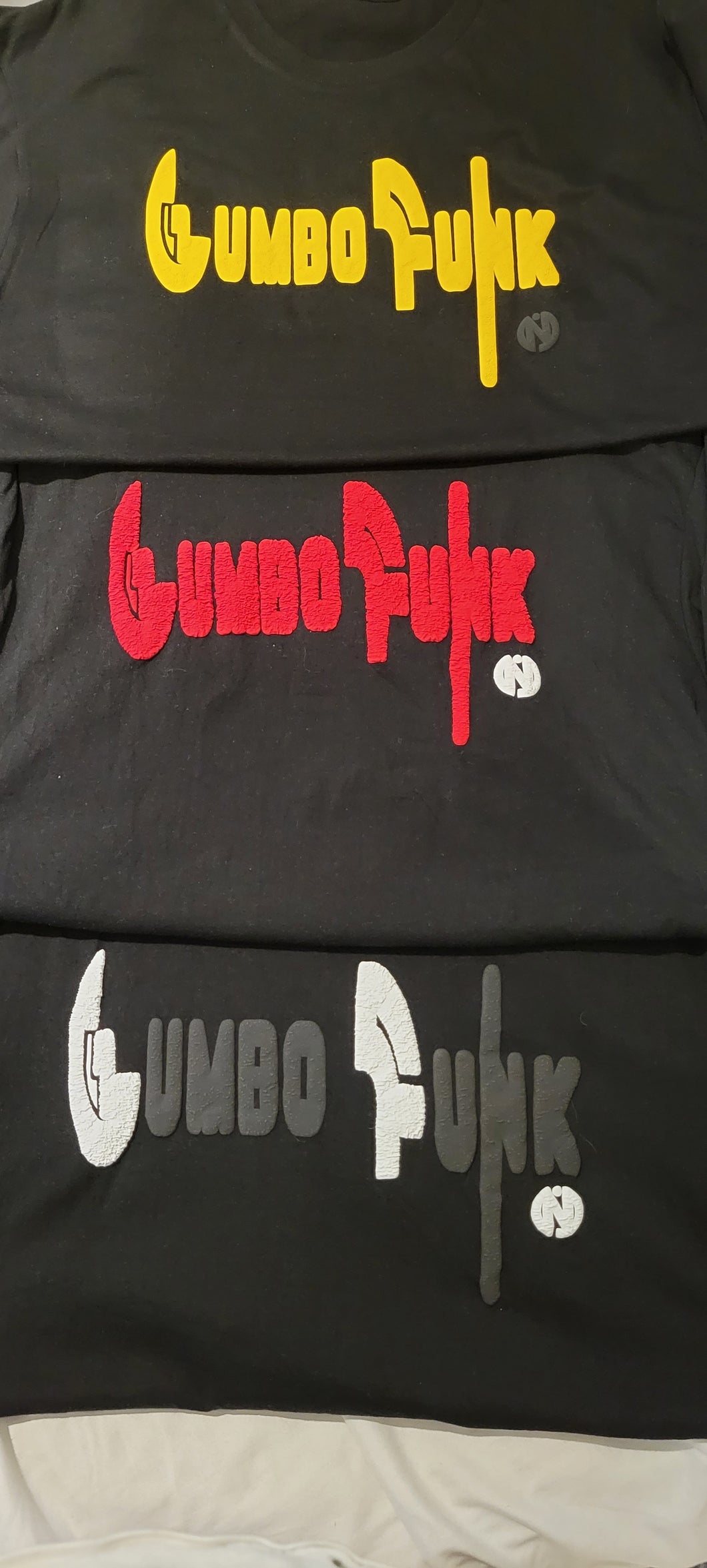 Gumbo Funk T-Shirt Unique Red Raised Vinyl